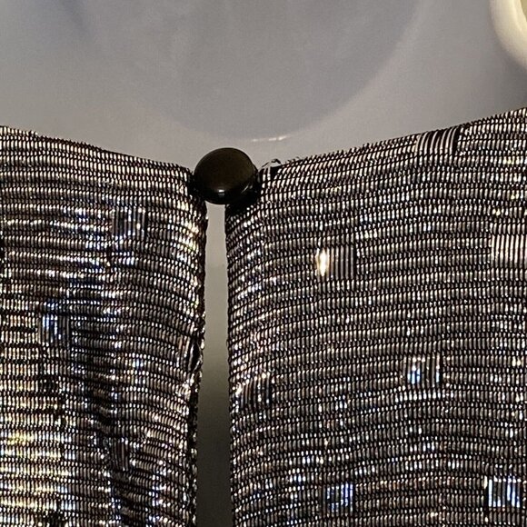 Vintage 1970s Disco Top Blouse Metallic Silver Medium Polka Dot NOS Deadstock - Picture 8 of 9